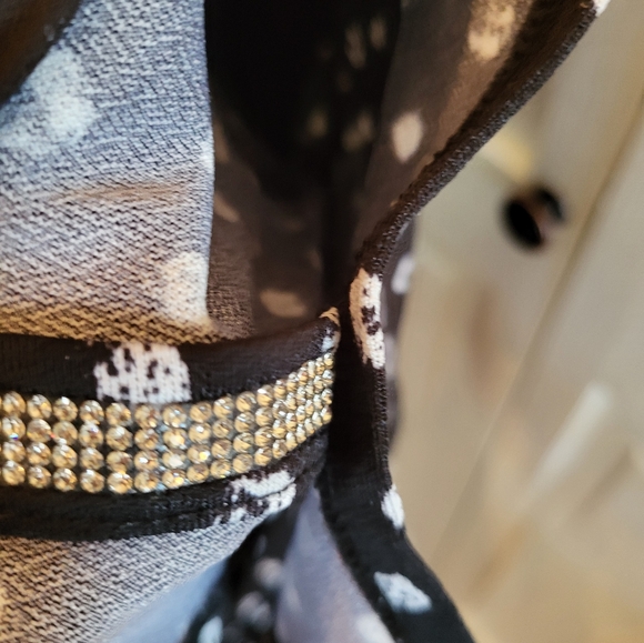 Polka Dot Black and White Top with Rhinestones sz 1X Whimsygoth Brunch Glam - Picture 4 of 6